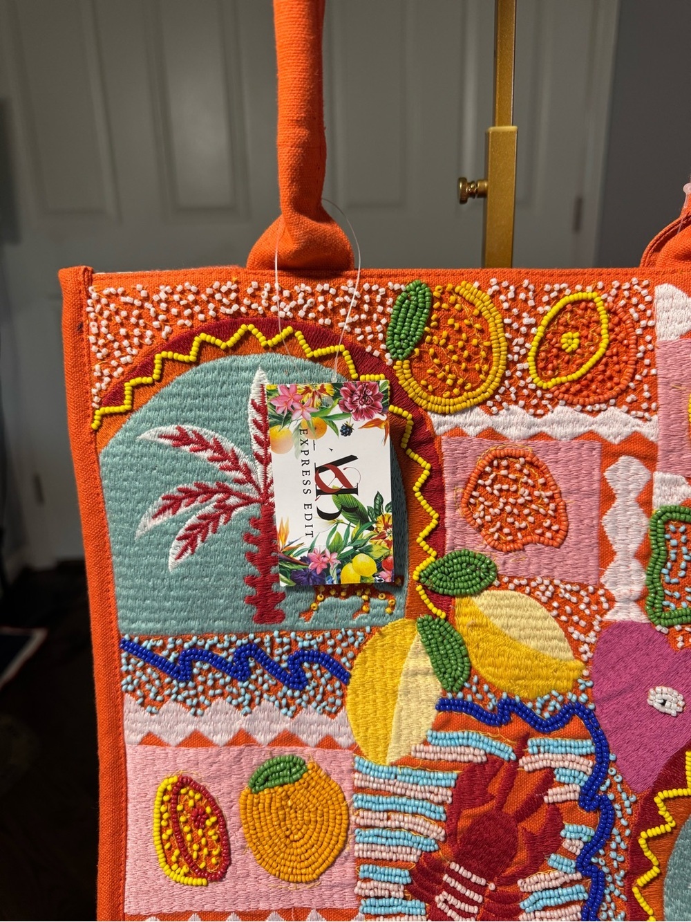 🔥 NWT America & Beyond "Amore" Hand-Beaded Tropical Canvas Tote Bag - Picture 5 of 5